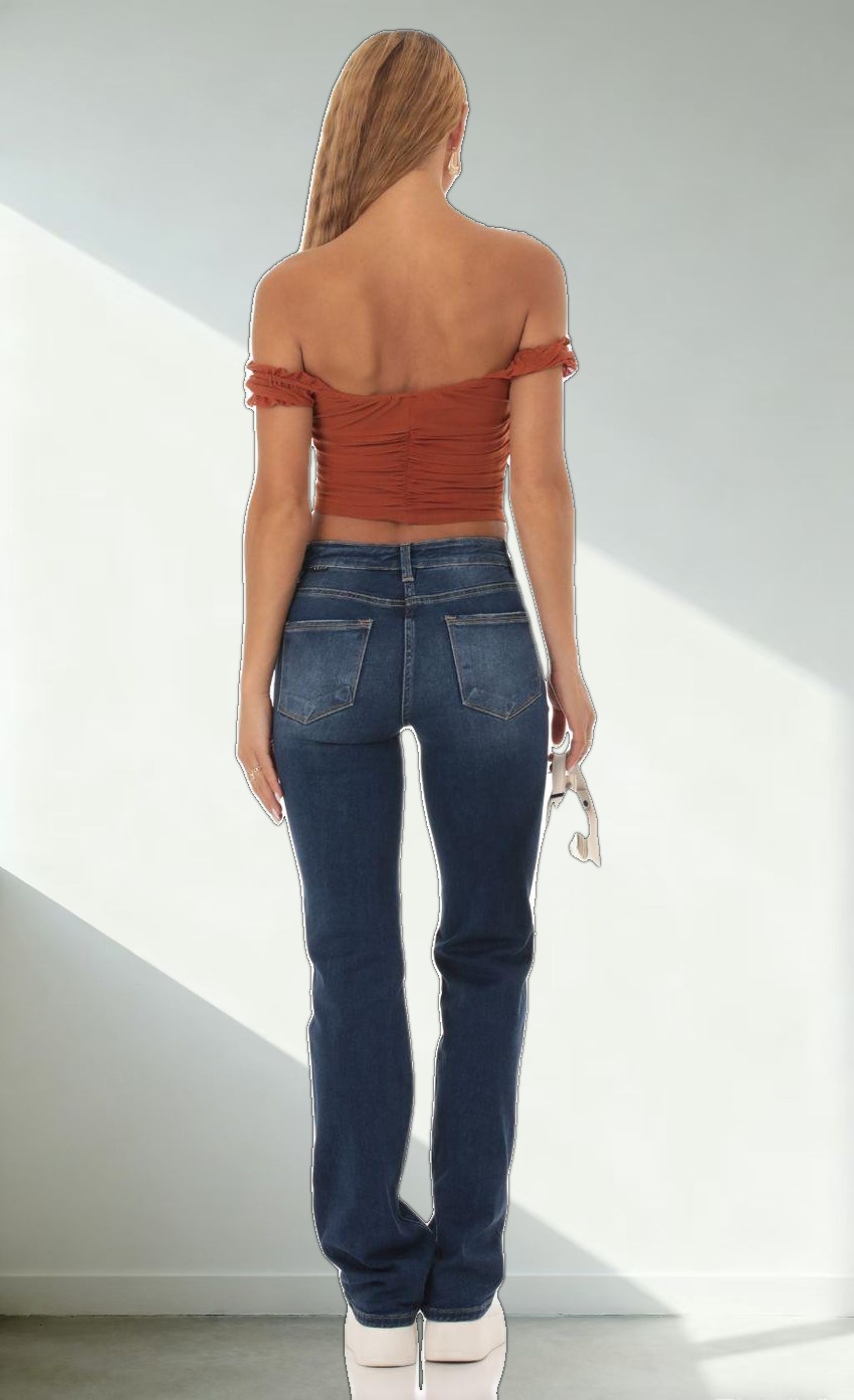 Mesh Off Shoulder Top in Rust