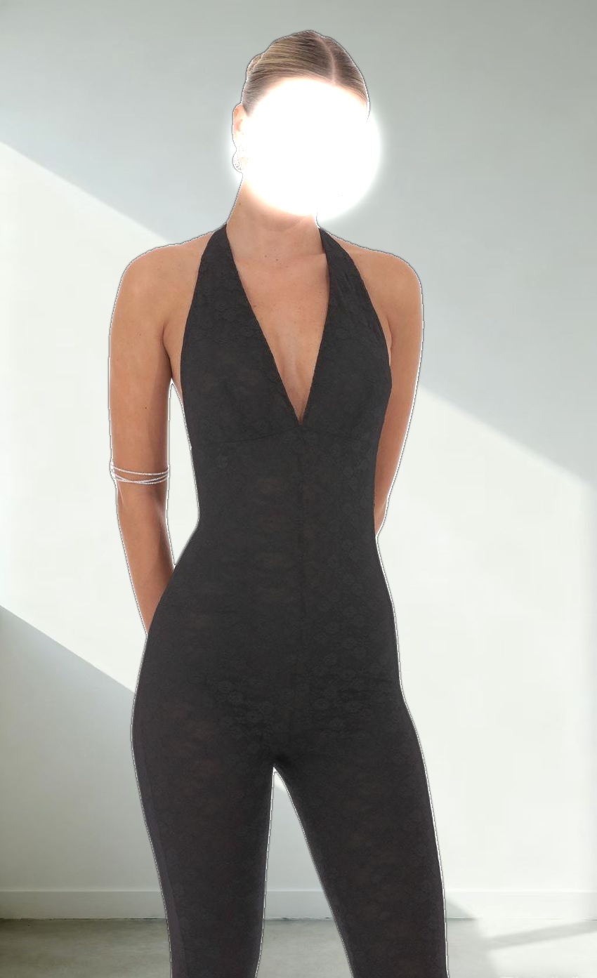 Lace Halter Jumpsuit in Black