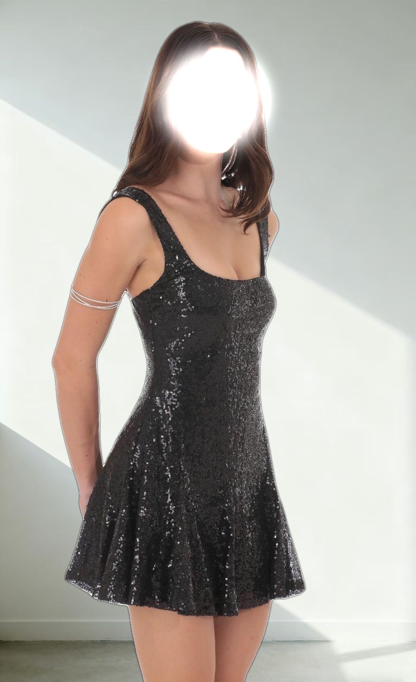 Sequin Skater Dress in Black