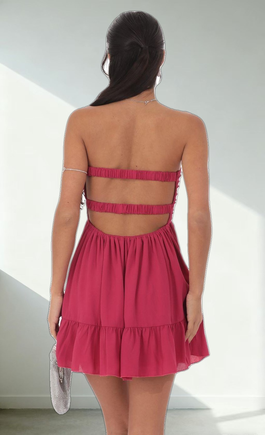 Cutout Strapless Babydoll Dress in Magenta