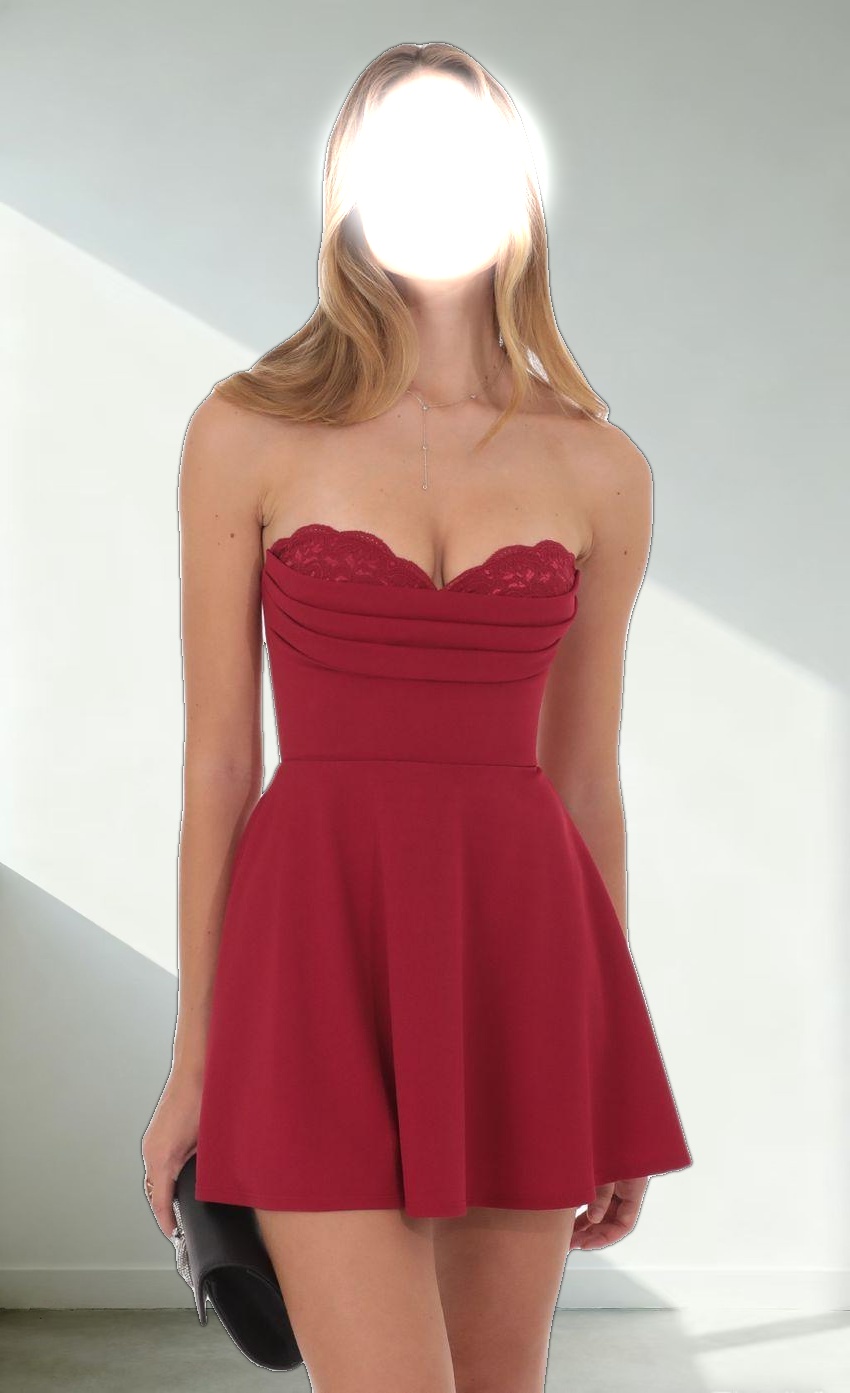 Lace Bust Flare Dress in Red