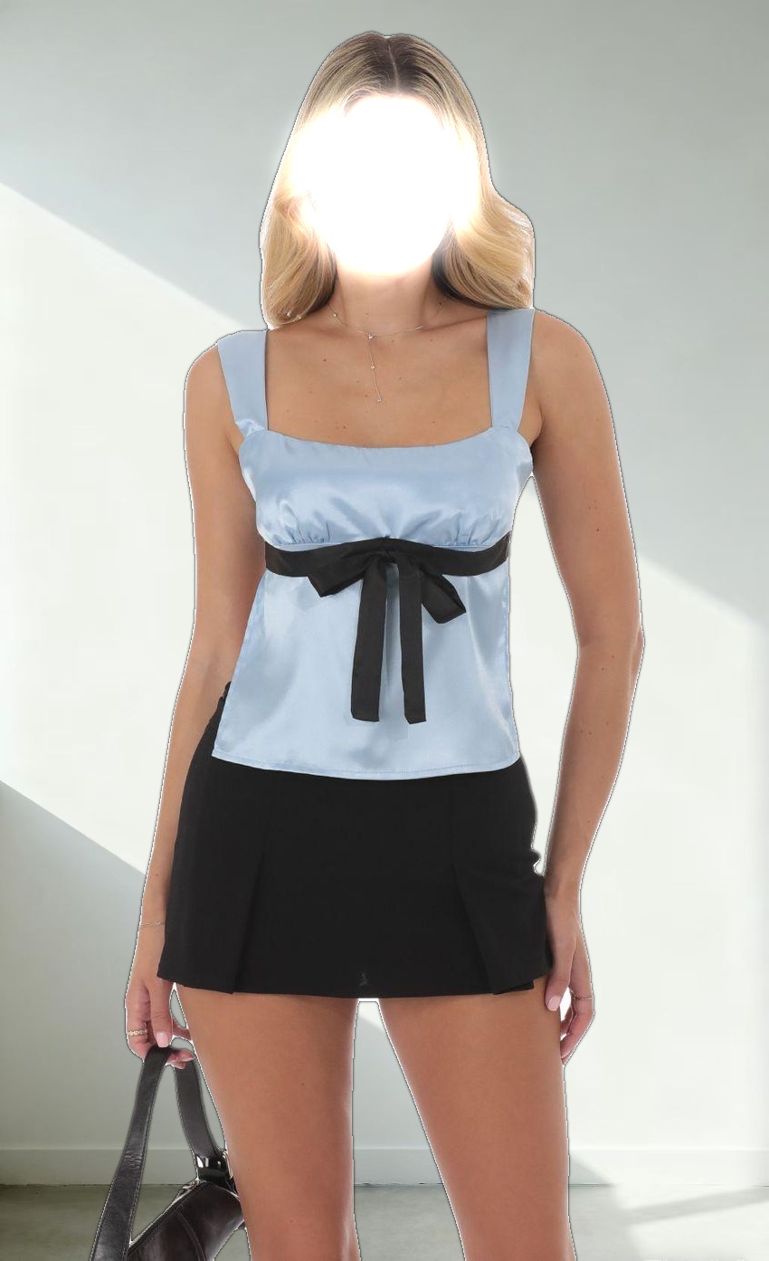 Satin Bow Top in Blue