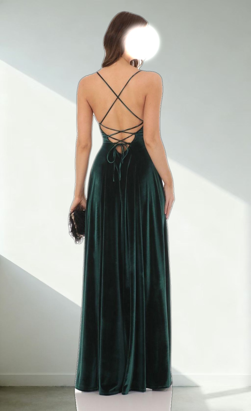 Velvet Double Slit Maxi Dress in Green