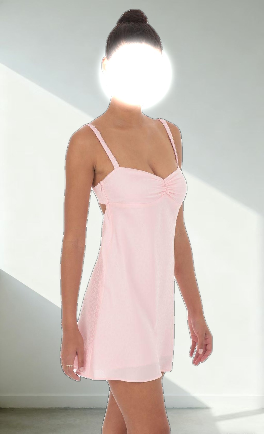 Jacquard Babydoll Satin Dress in Pink