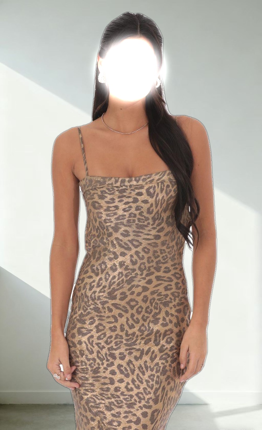 Metallic Open Back Maxi Dress in Cheetah Print