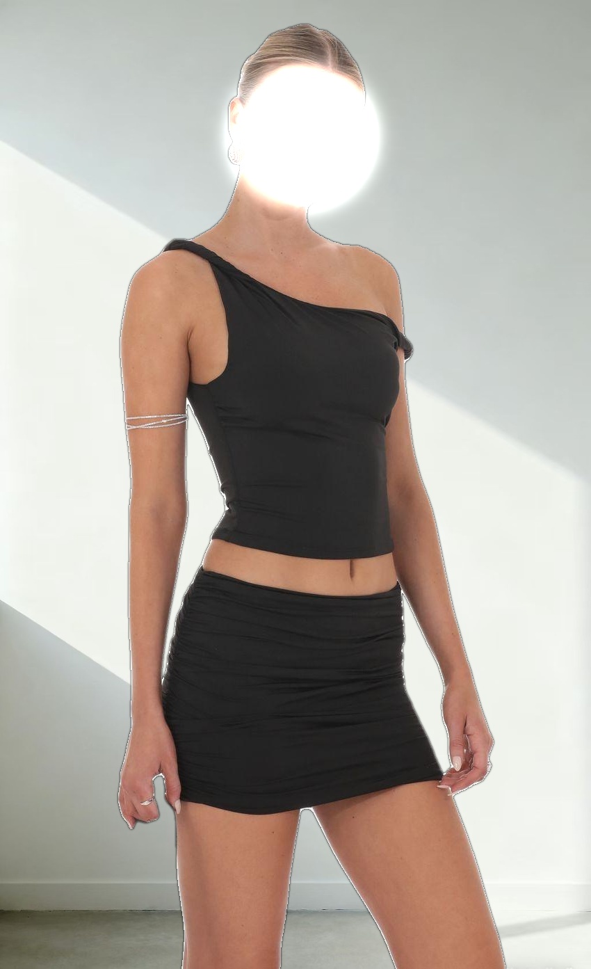 Twist Off Shoulder Two Piece Set in Black