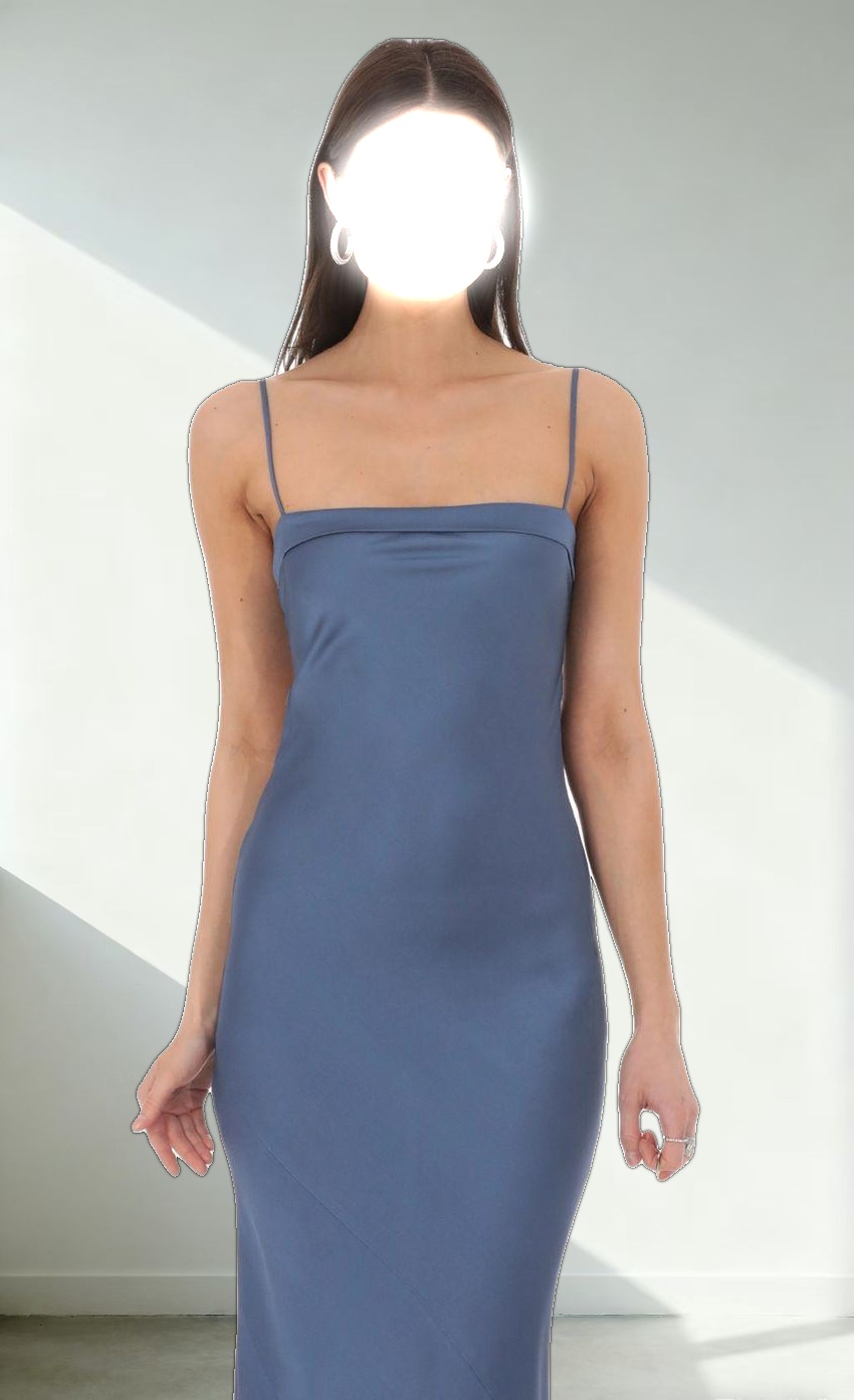 Satin Open Back Maxi Dress in Blue