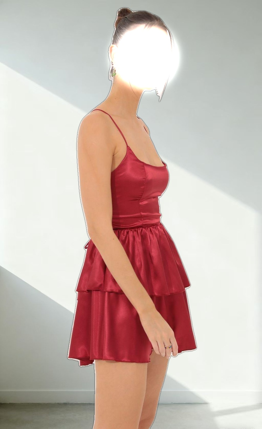 Satin Ruffle Dress in Red