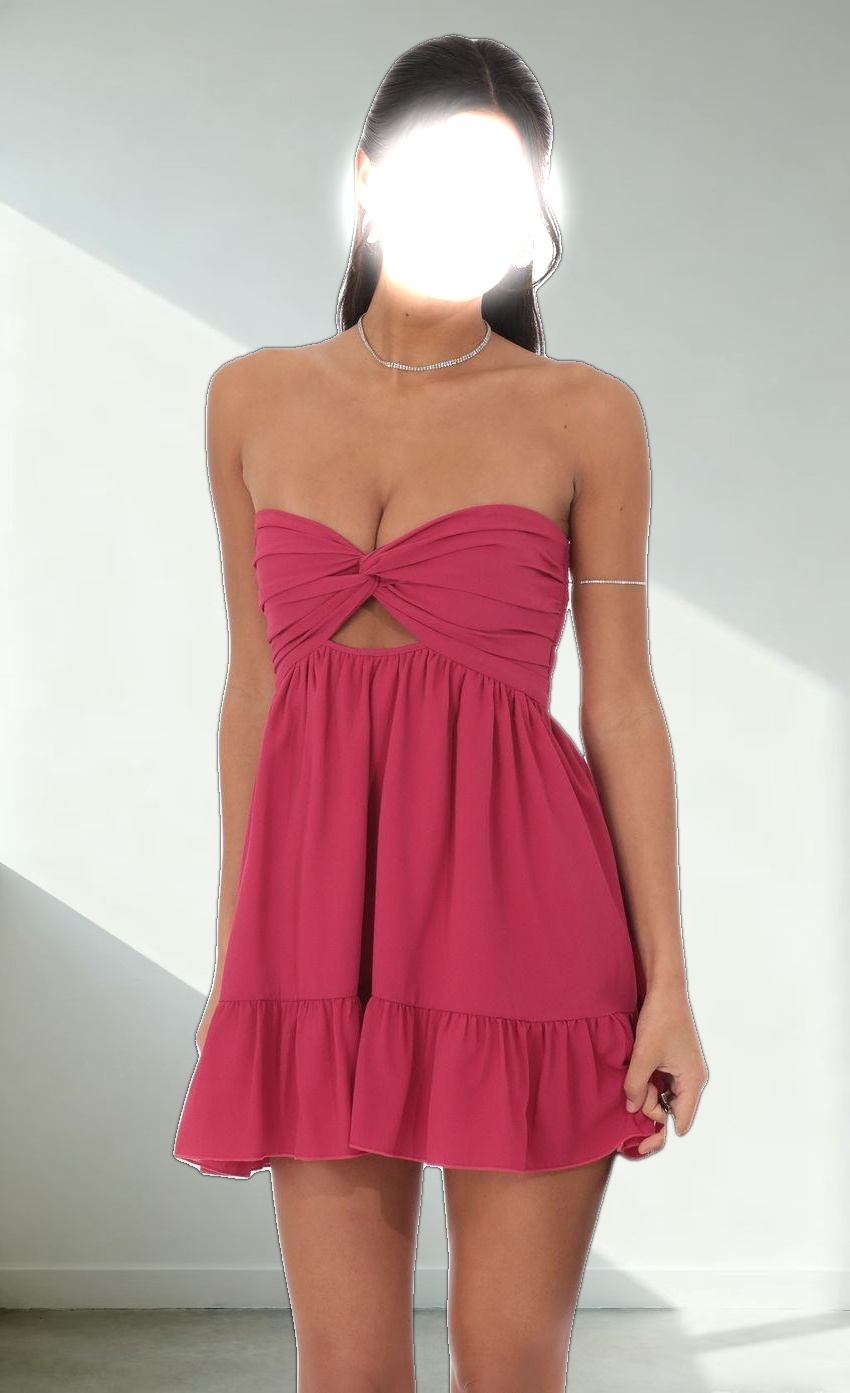 Cutout Strapless Babydoll Dress in Magenta
