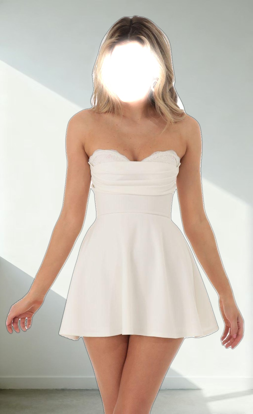 Lace Bust Flare Dress in White