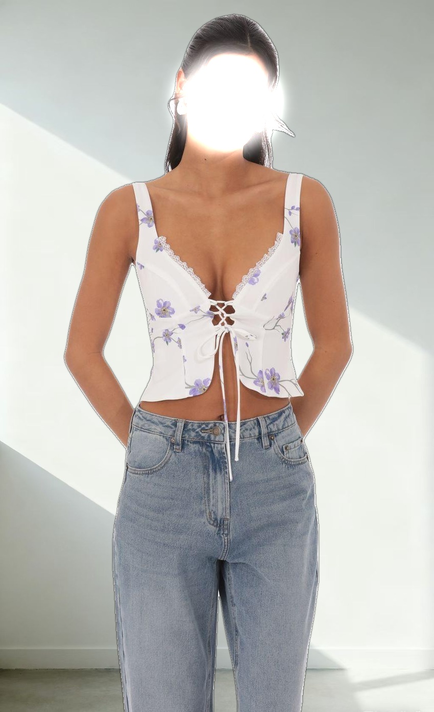 Floral Front Tie Vest Top in White