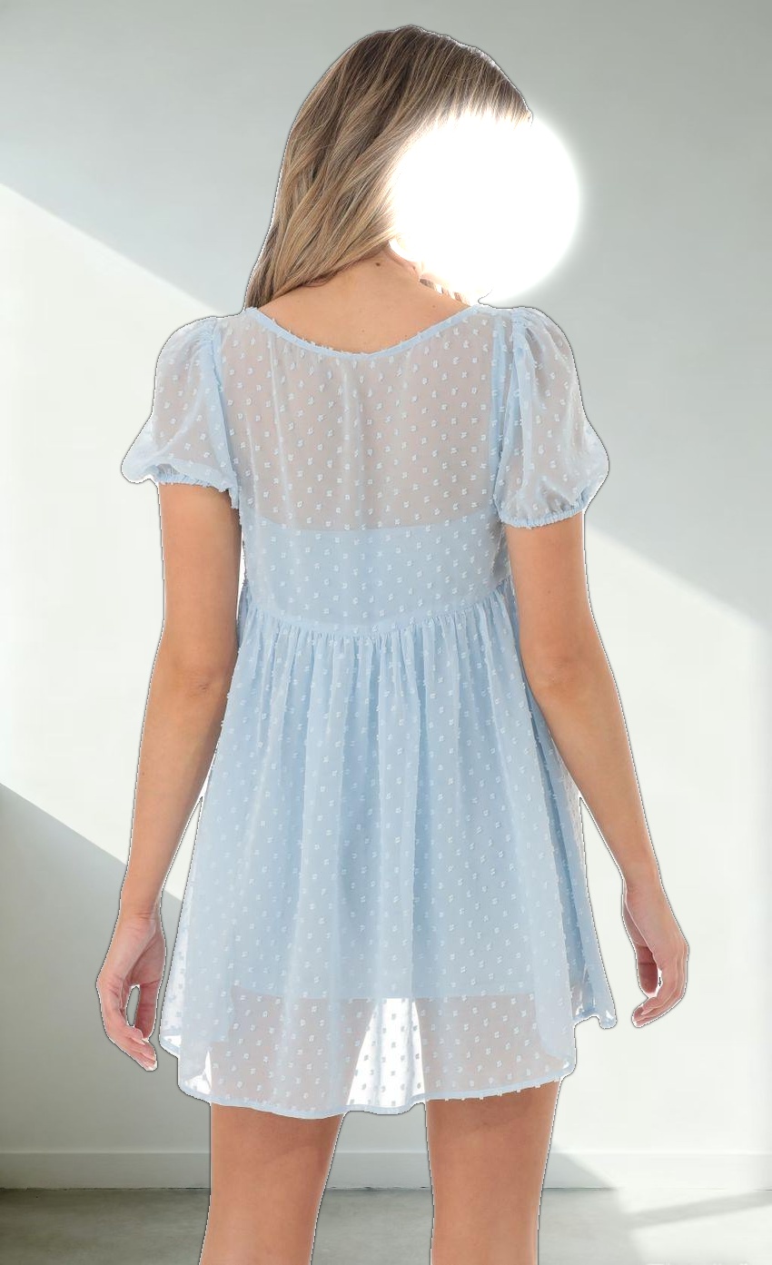 Dotted Lace Two Piece Dress Set in Blue