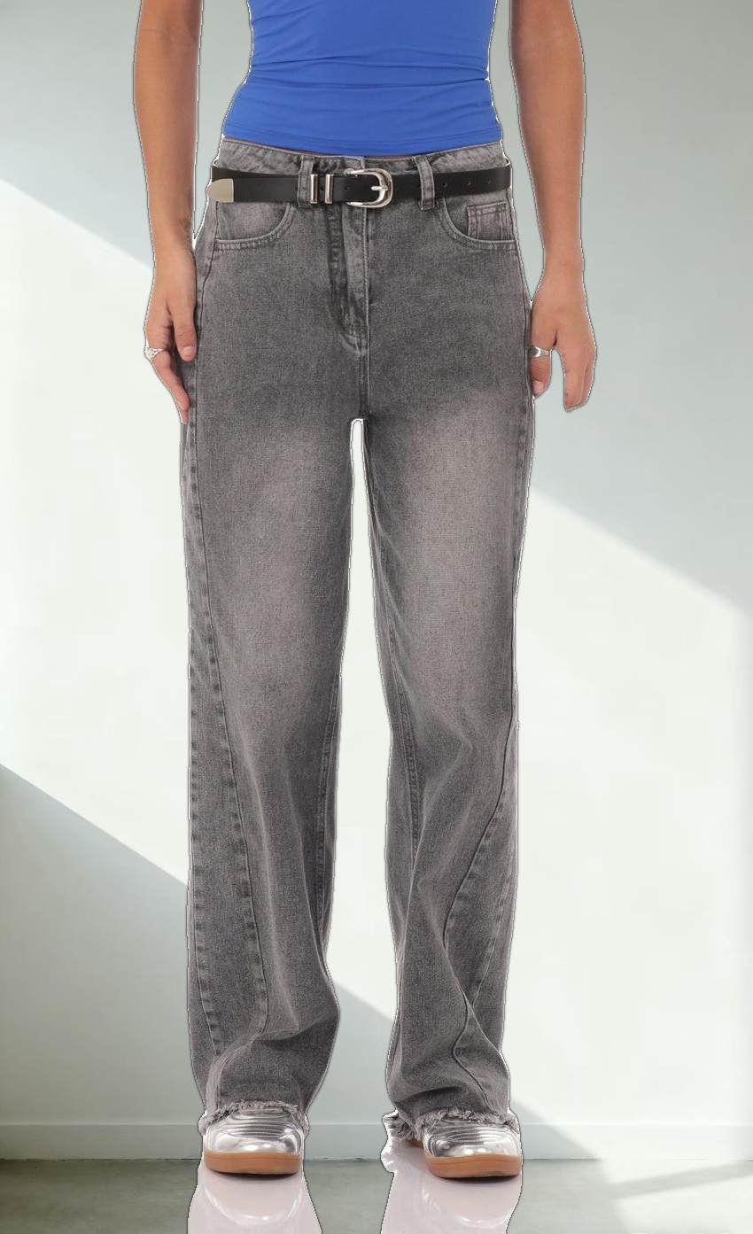 Faded Cutoff Jeans in Grey Denim