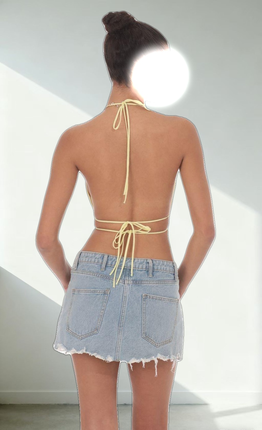 Shimmer Halter Open Back Top in Yellow