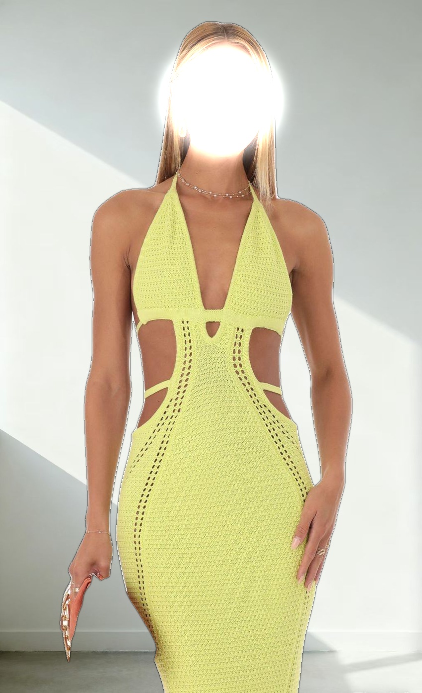 Crochet Cut-Out Dress in Neon Yellow