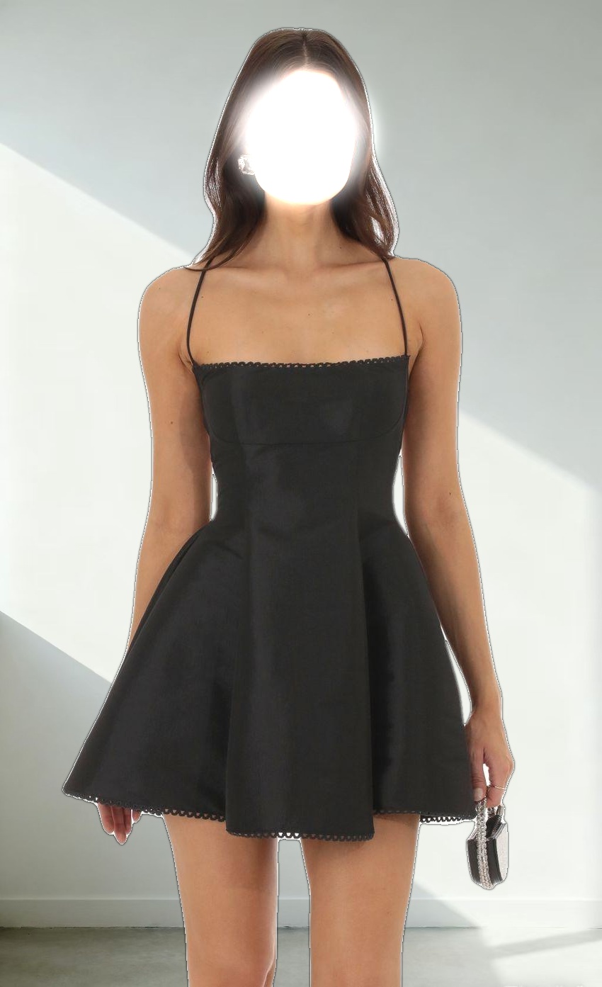 Scallop Hem Flare Dress in Black