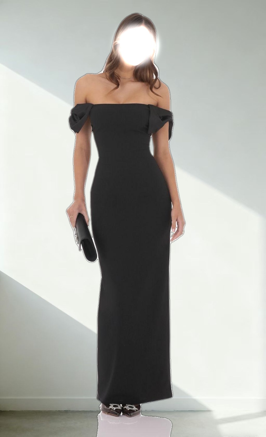 Off Shoulder Bow Sleeve Maxi Dress in Black