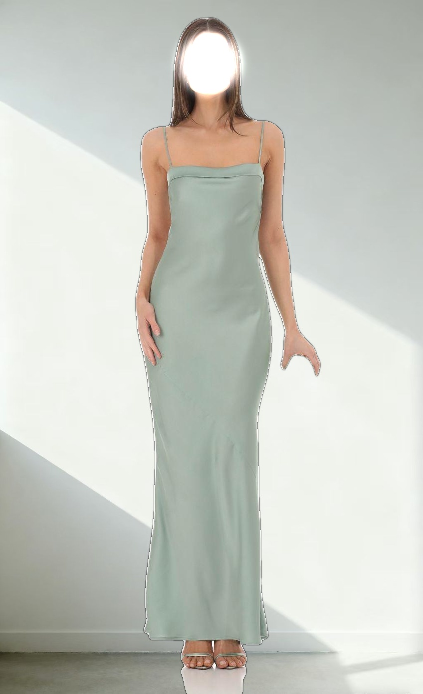 Satin Open Back Maxi Dress in Sage