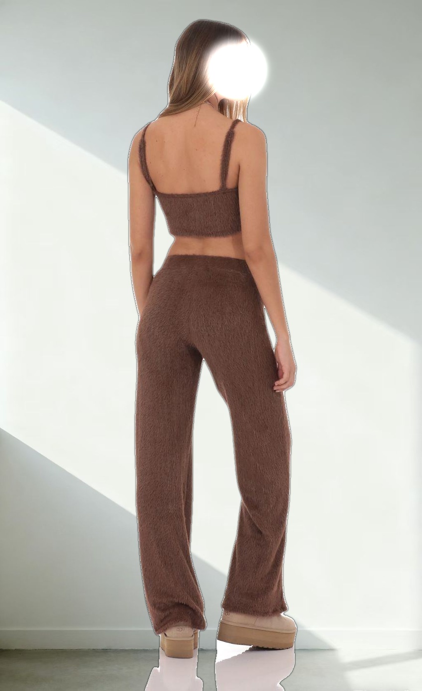 Fuzzy Straight Pants in Brown