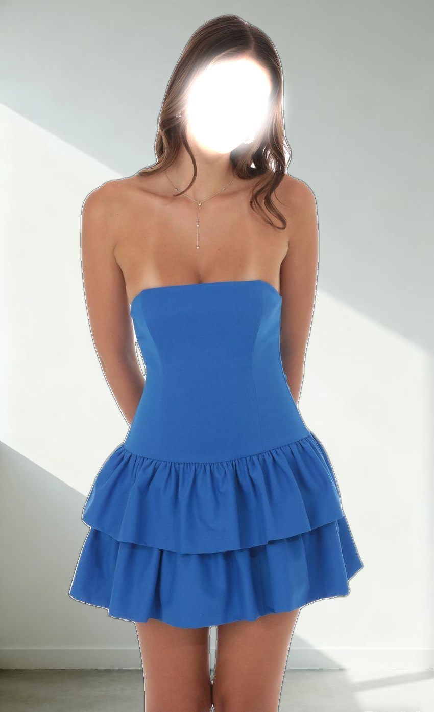 Strapless Corset Ruffle Dress in Blue