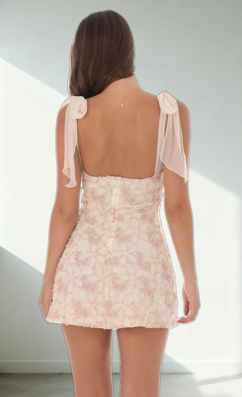 Textured Shimmer Floral Dress in Cream