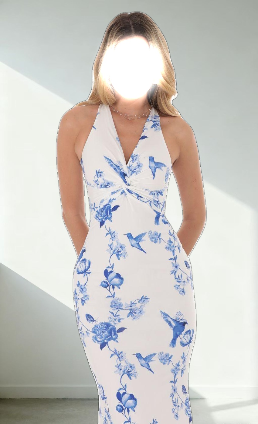 Floral Front Twist Maxi Dress in White