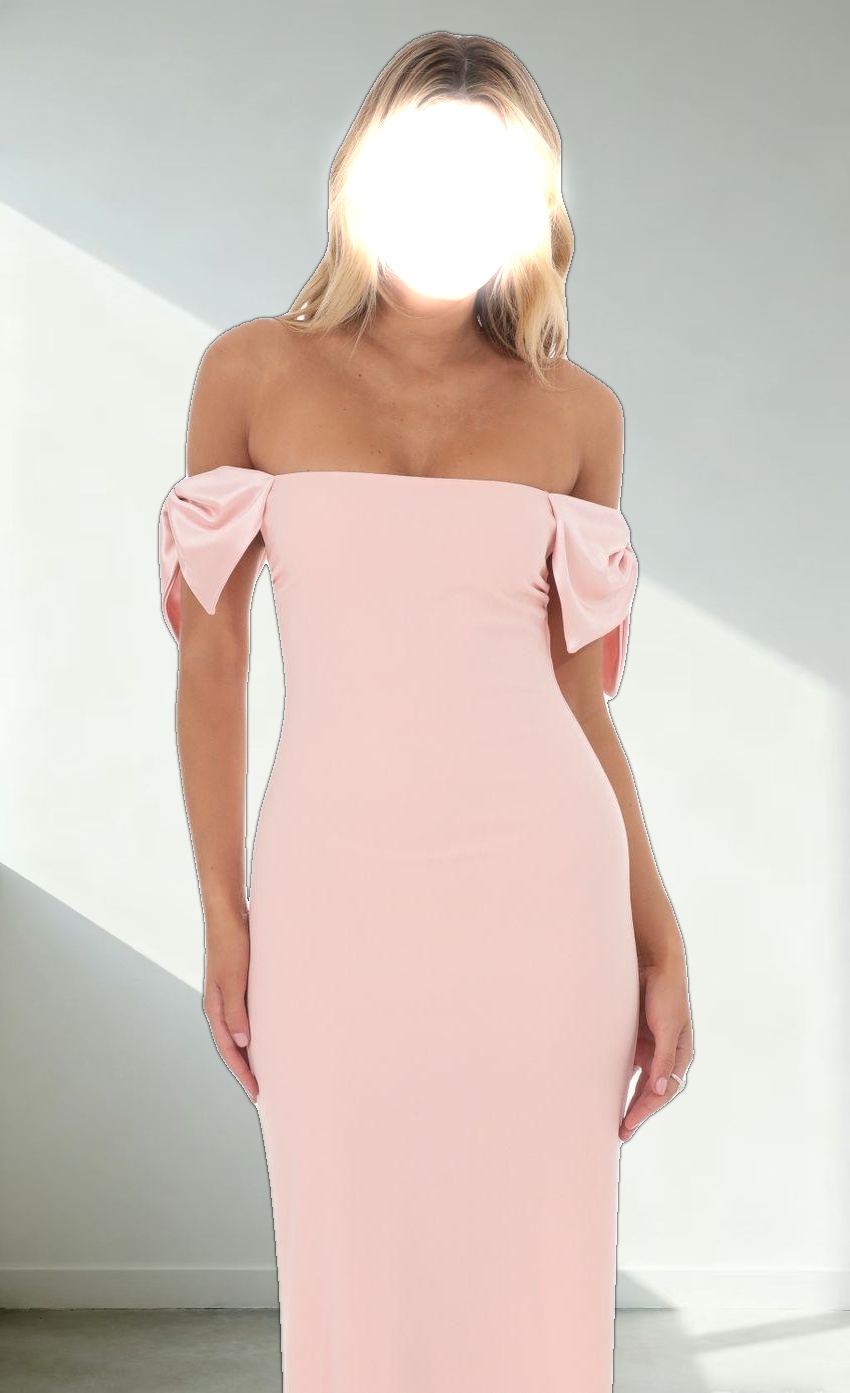 Off Shoulder Bow Sleeve Maxi Dress in Pink