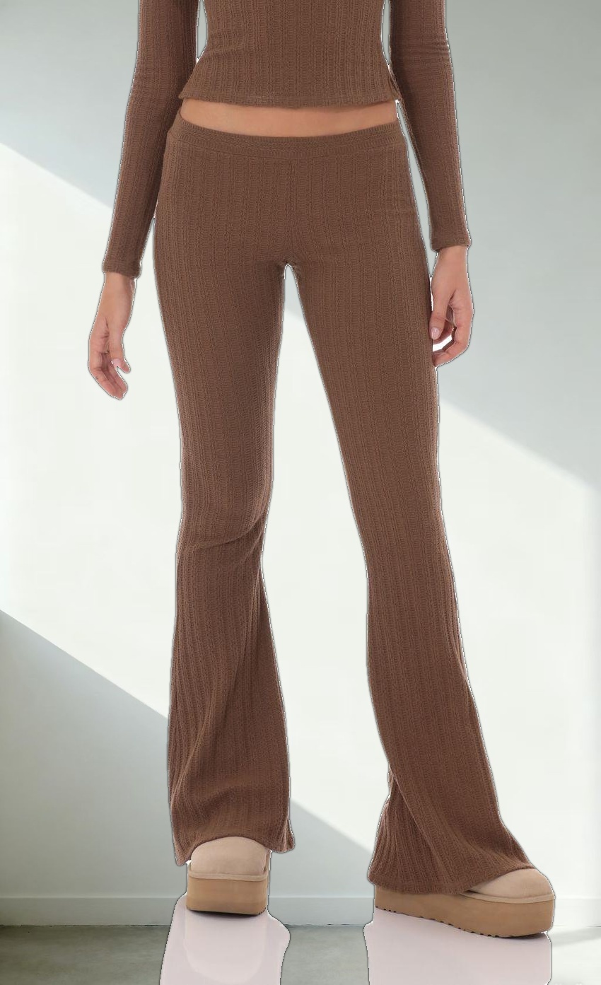 Knitted Flare Pants in Brown