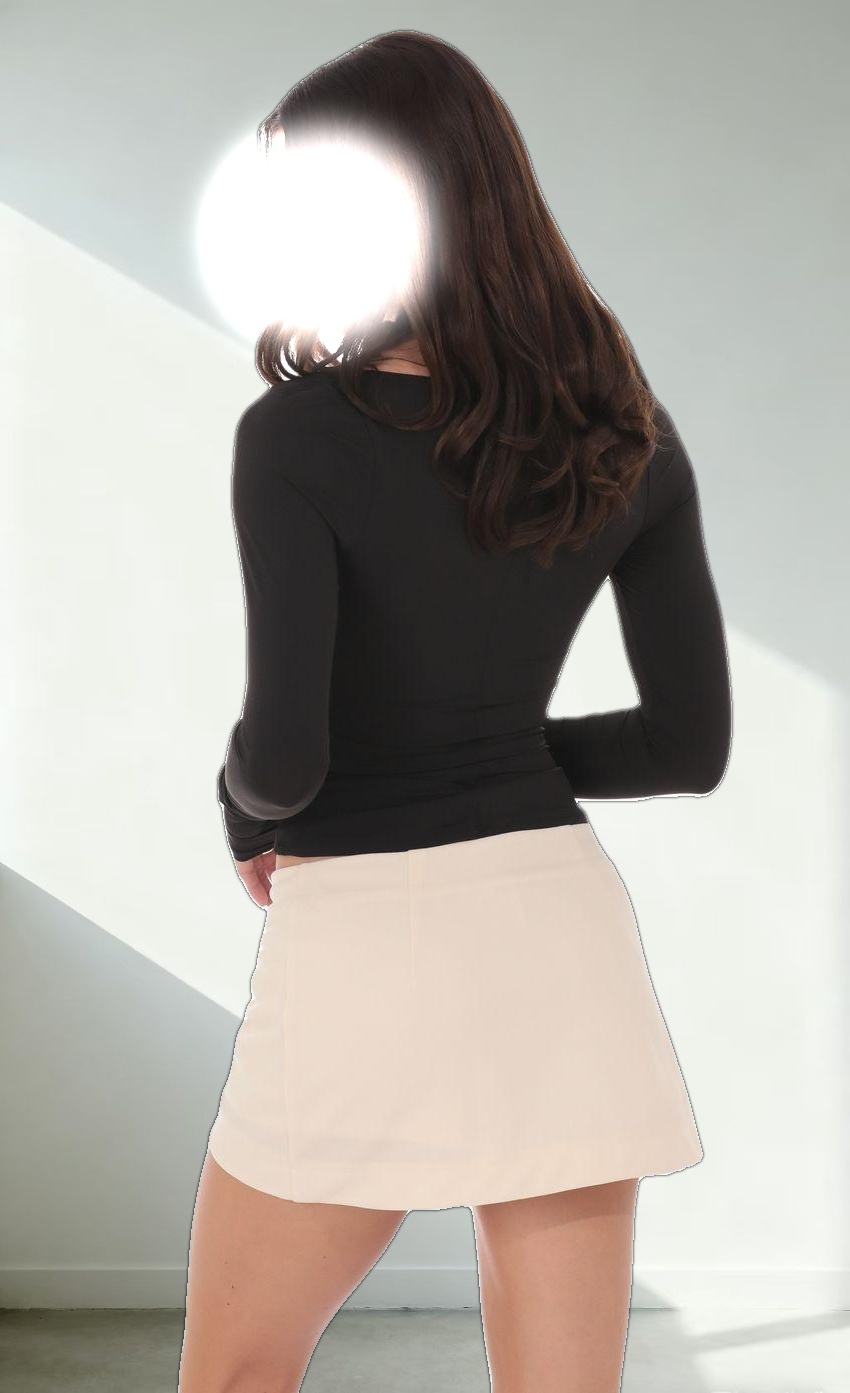 Side Slit Mini Skort in Cream