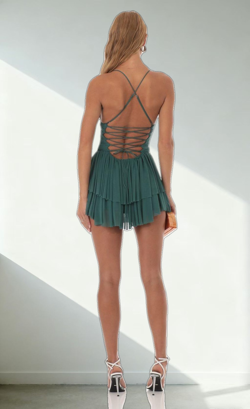 Mesh Sweetheart Tiered Dress in Green