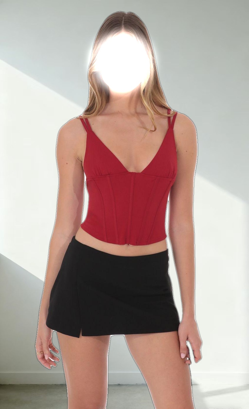 Corset V-Neck Top in Red