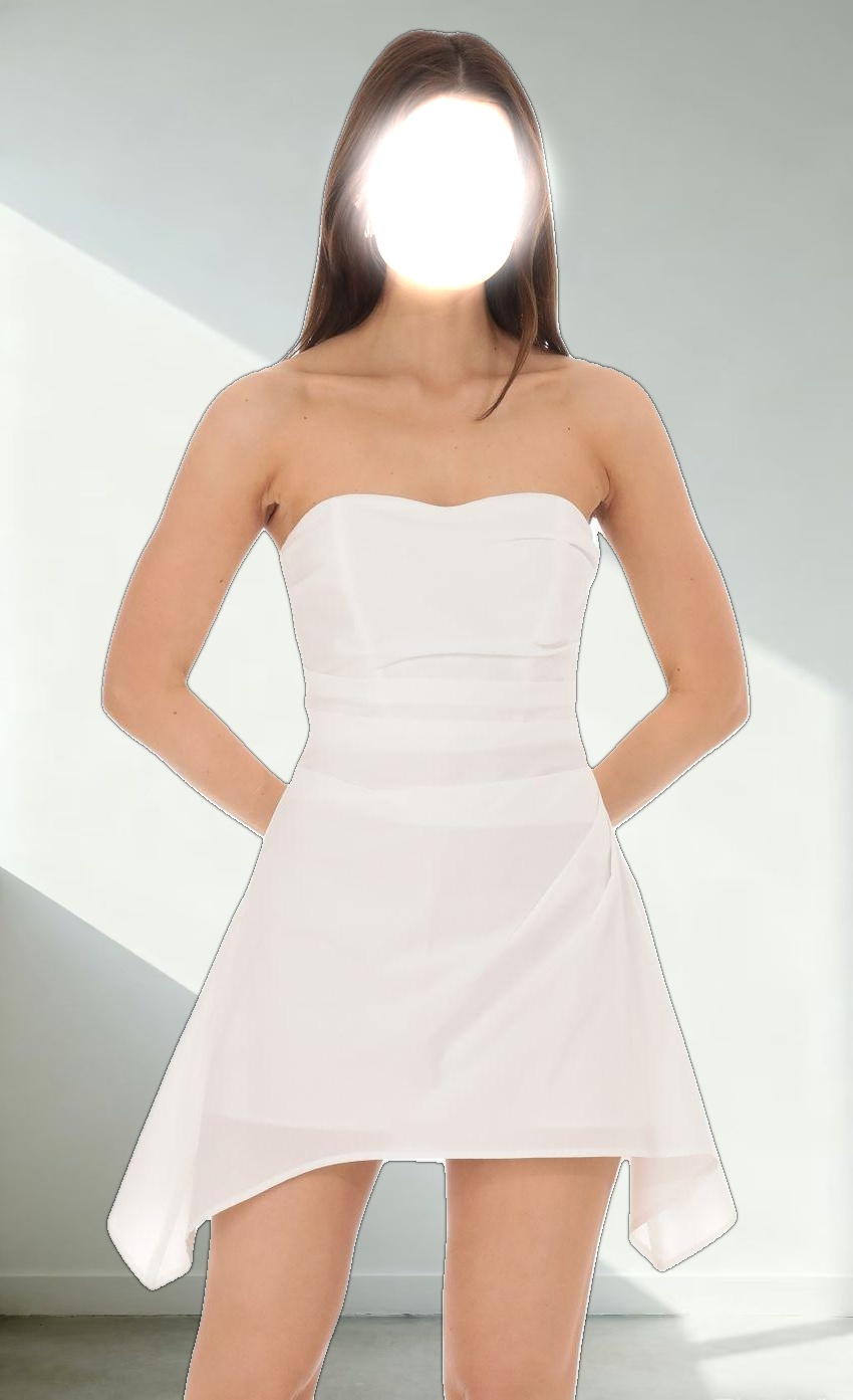 Strapless Asymmetrical Dress in White