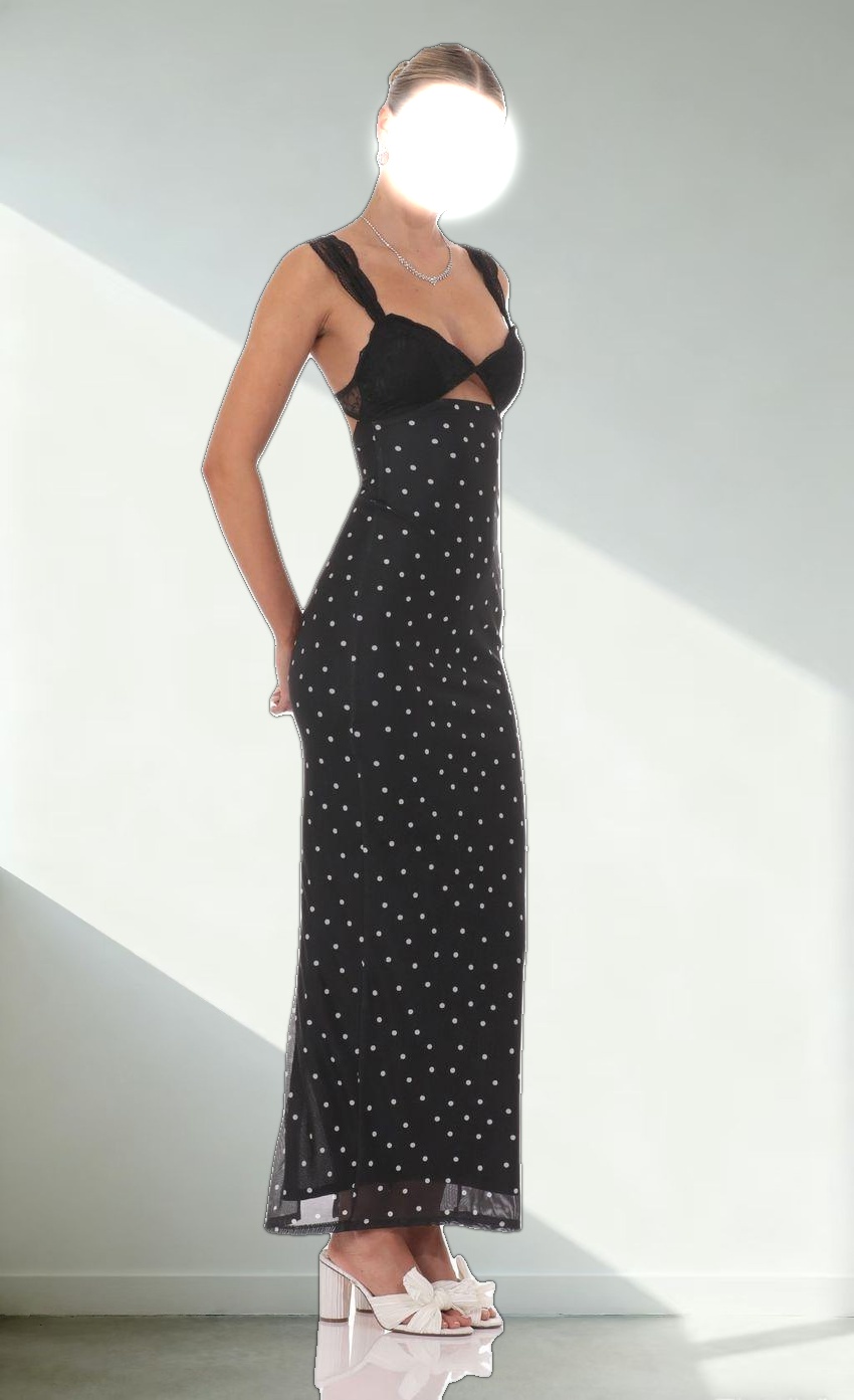 Cutout Polka Dot Maxi Dress in Black