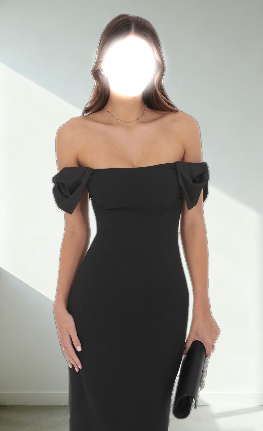 Off Shoulder Bow Sleeve Maxi Dress in Black