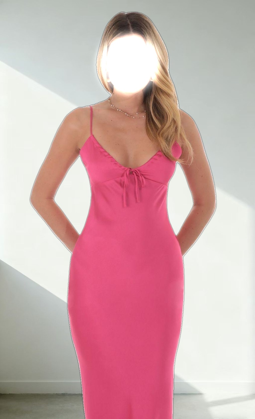 Satin Open Back Midi Dress in Hot Pink