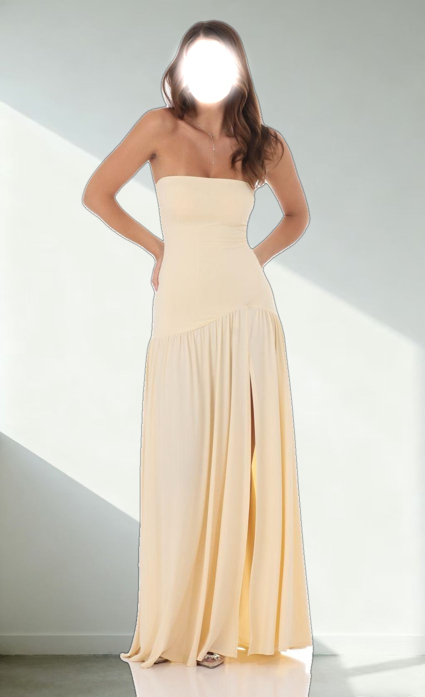 Strapless Drop Waist Maxi Dress in Cream