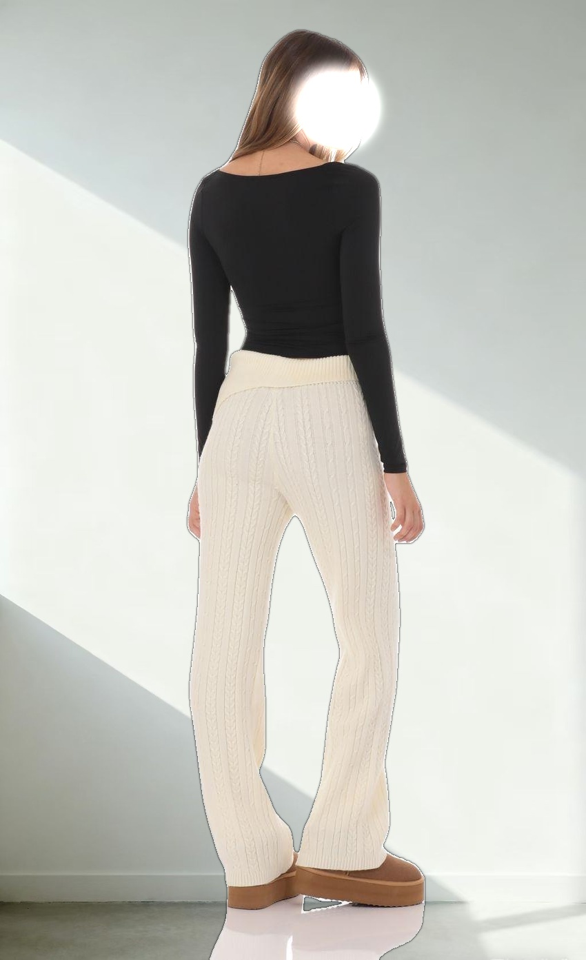 Cable Knit Pants in Cream