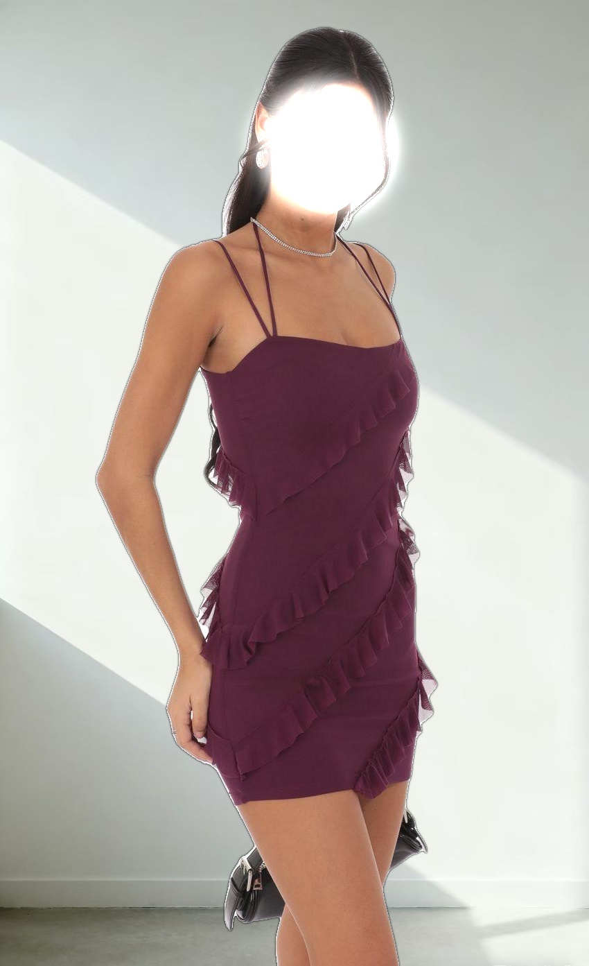 Mesh Ruffle Dress in Purple