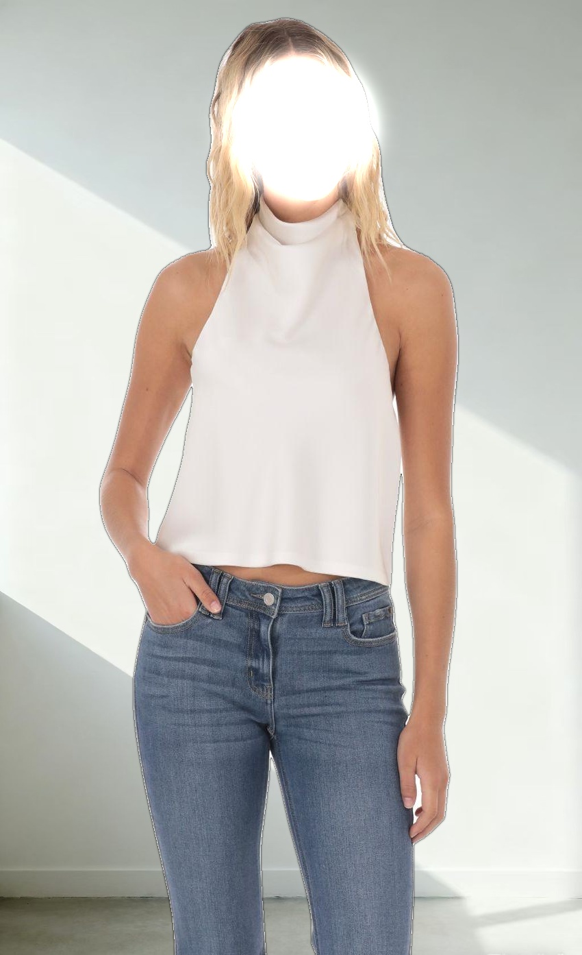 Mock Neck Satin Top in White