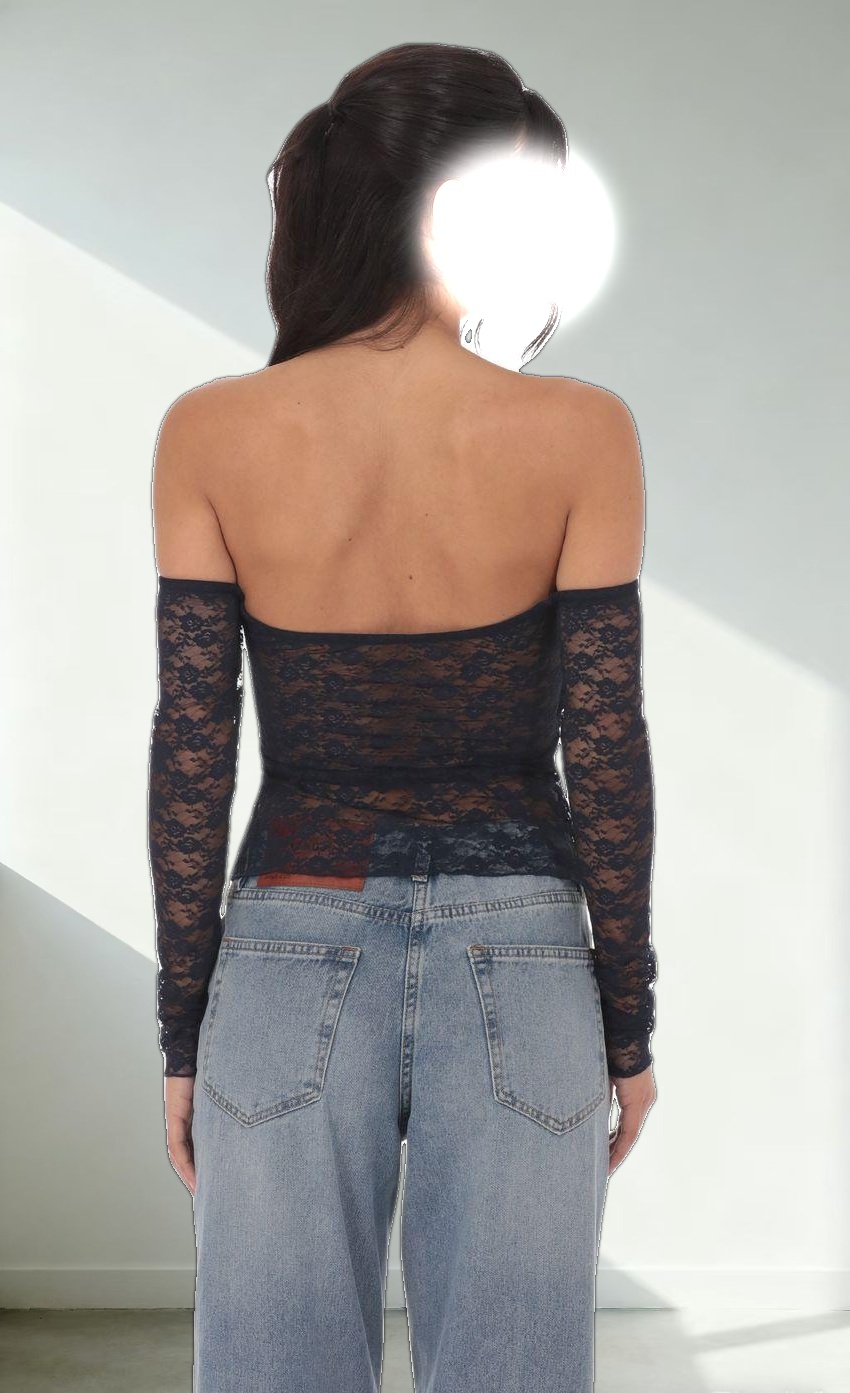 Off Shoulder Lace Flyaway Top in Navy