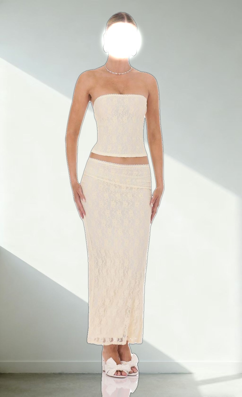 Strapless Lace Two Piece Set in Pastel Yellow