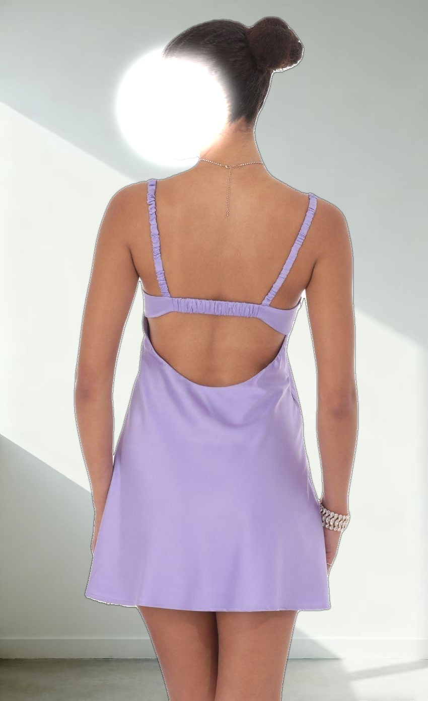 Satin Babydoll Dress in Purple