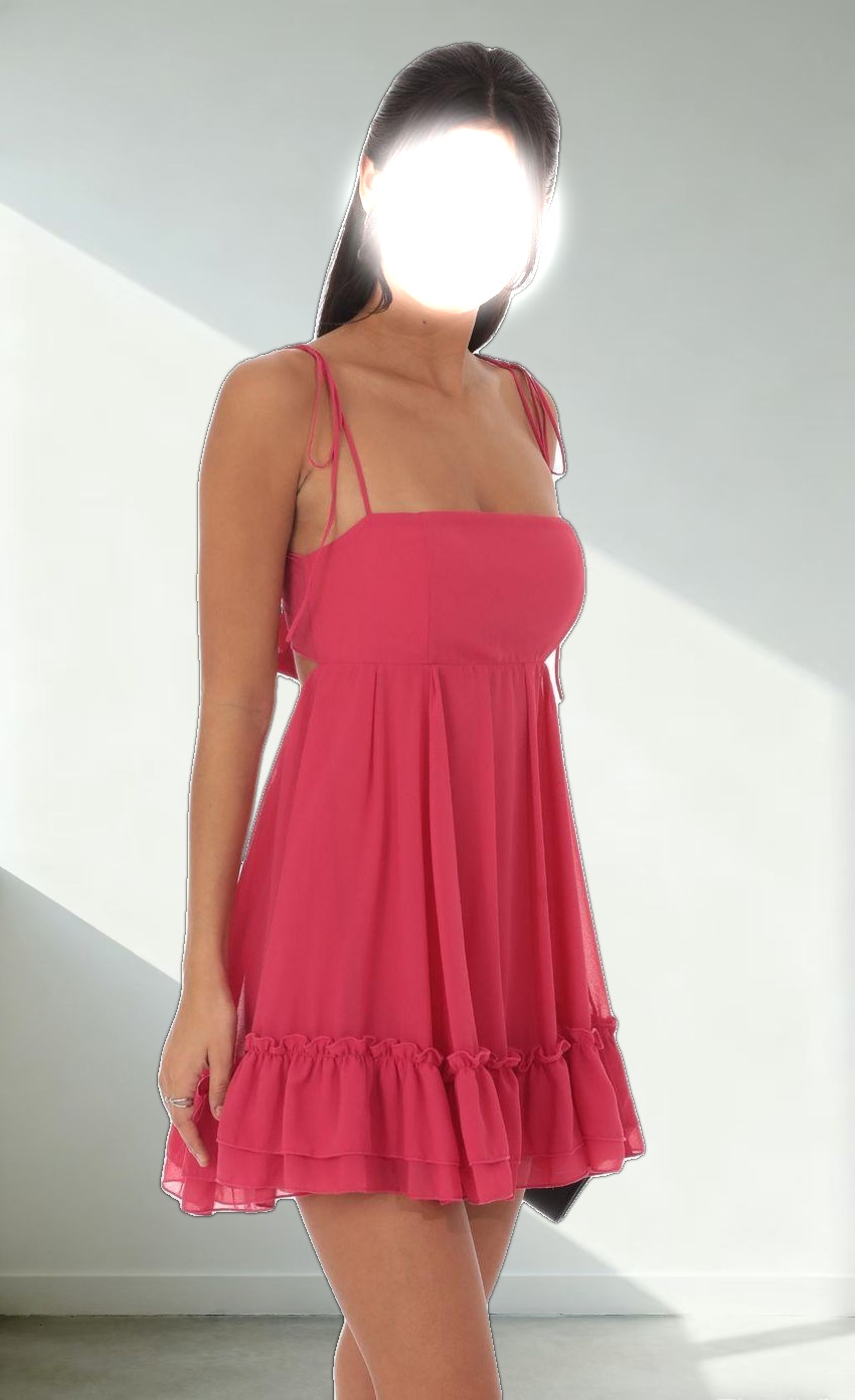 Chiffon Baby Doll Dress in Magenta