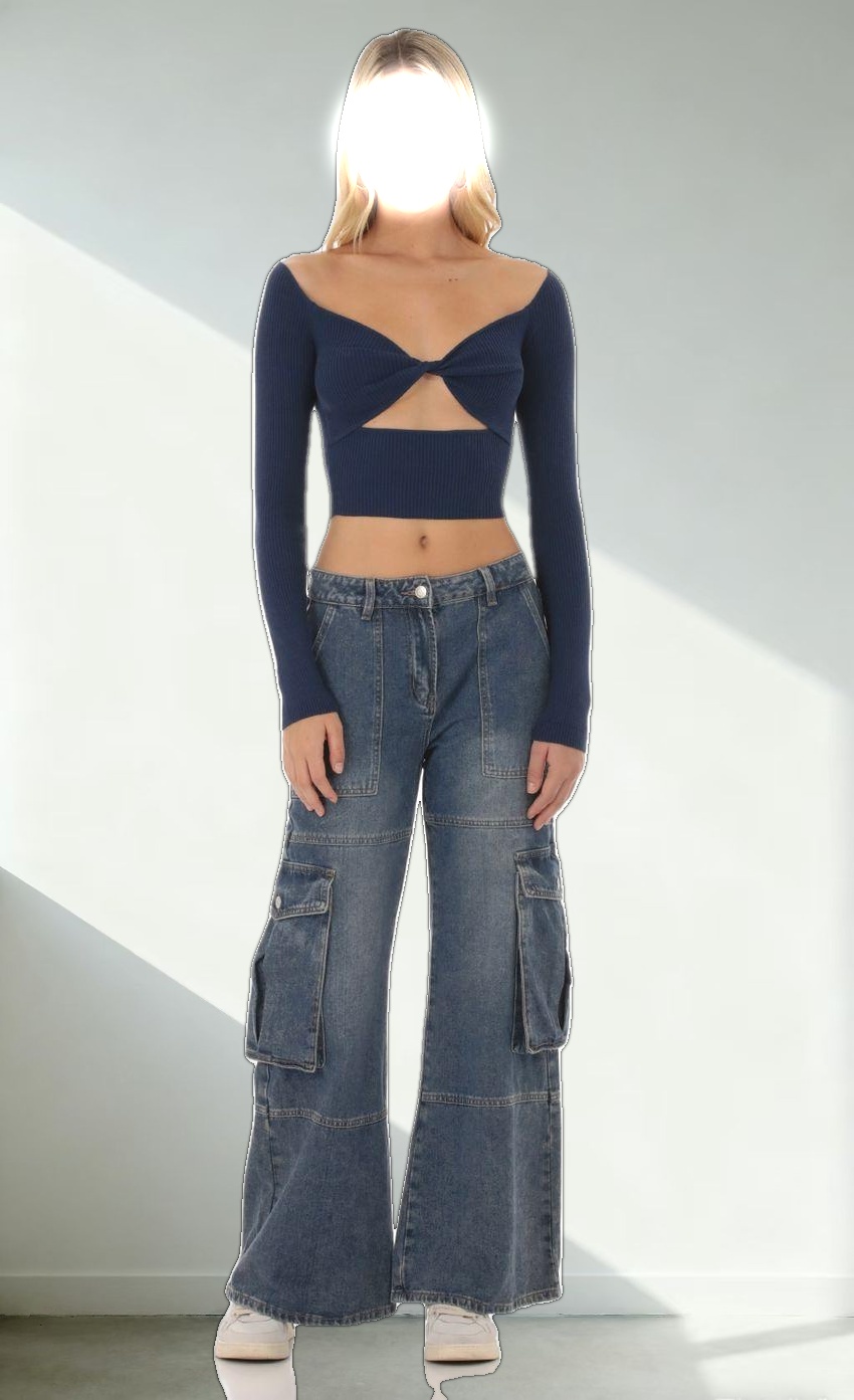 Ribbed Cutout Top in Navy