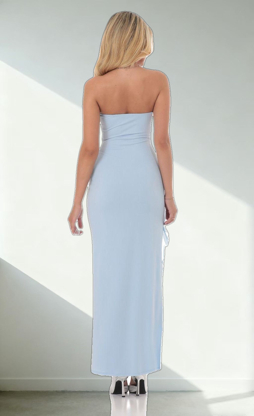 Strapless Ruffle Slit Dress in Blue