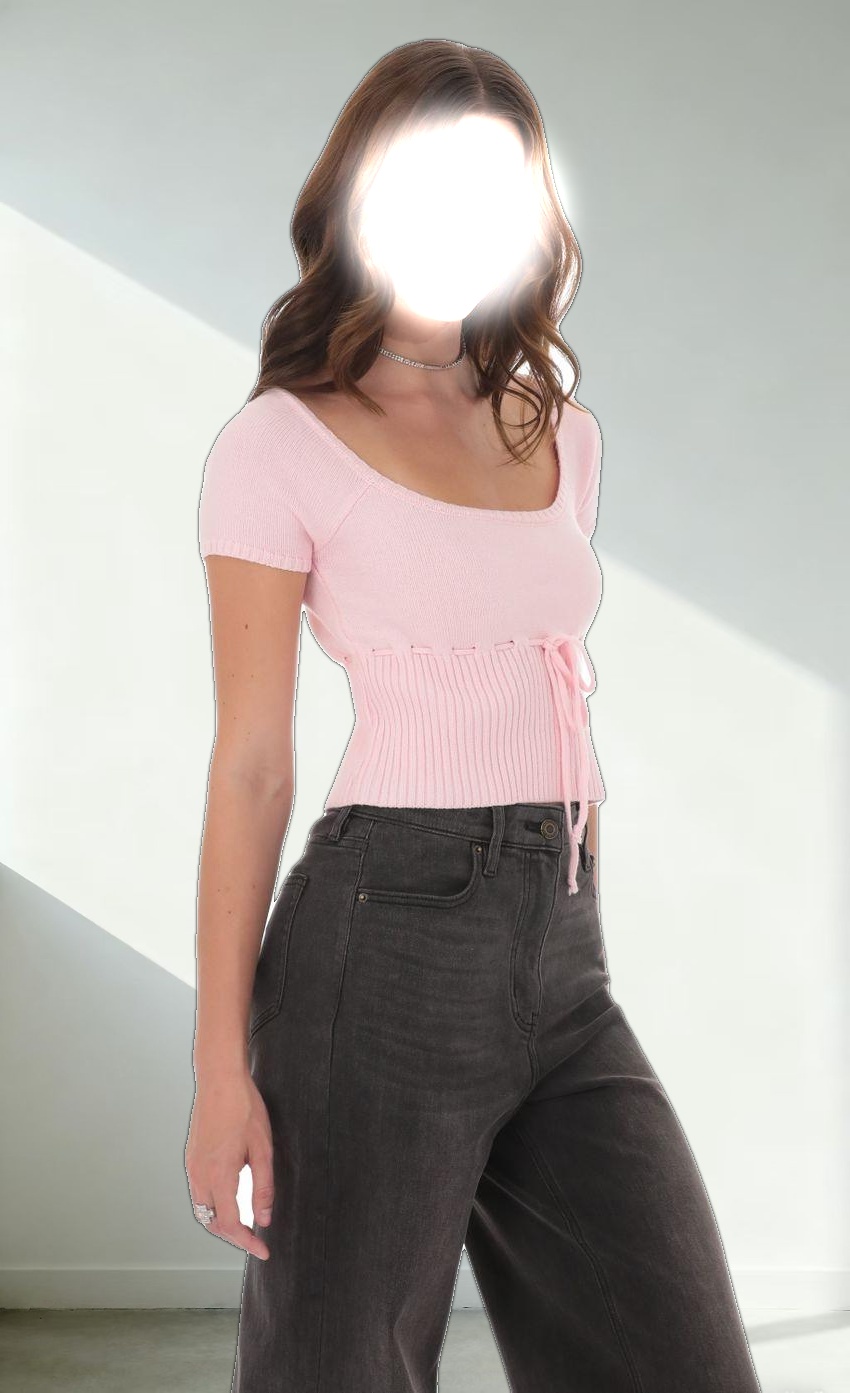 Knit Drawstring Cinch Top in Pink