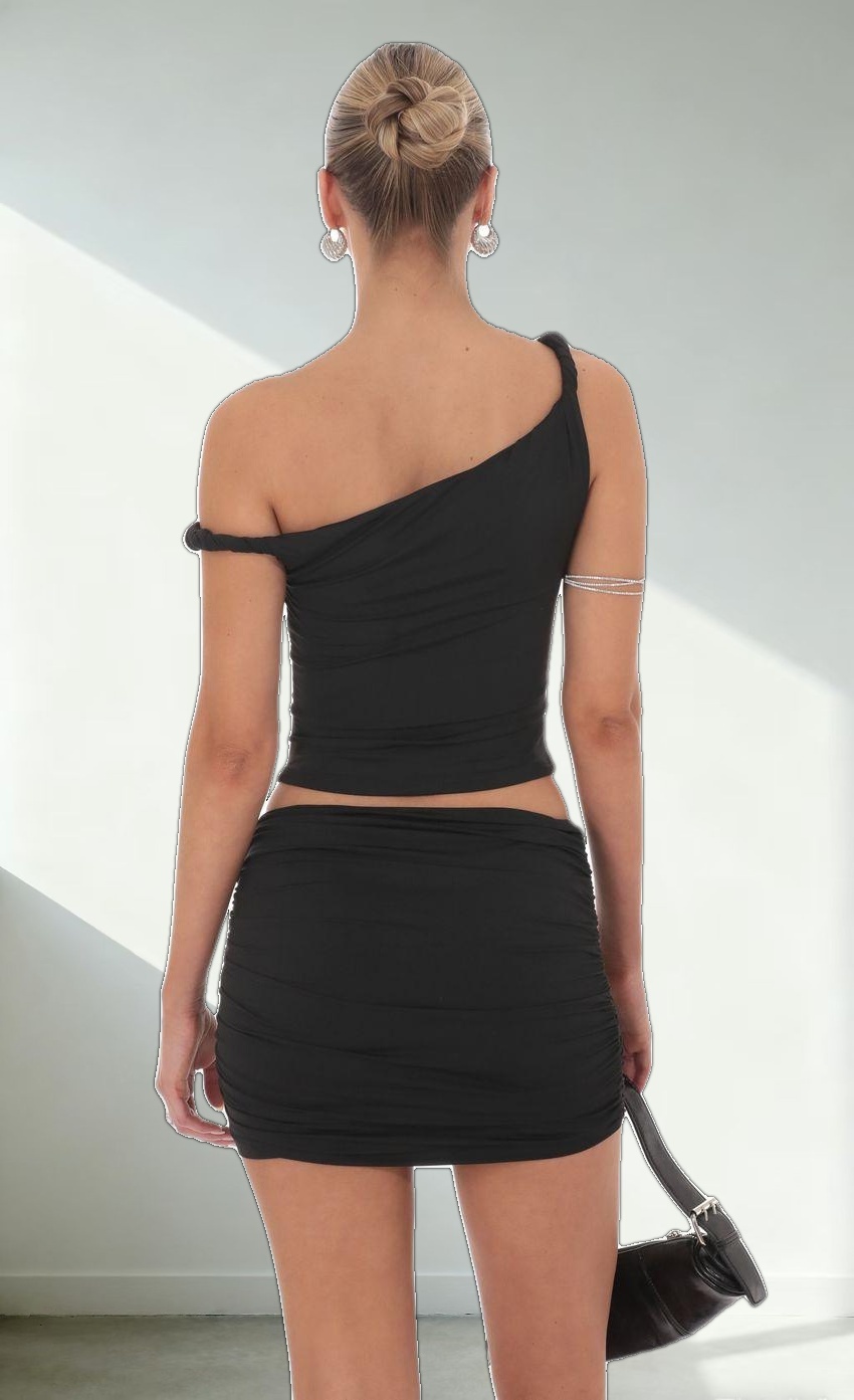 Twist Off Shoulder Two Piece Set in Black