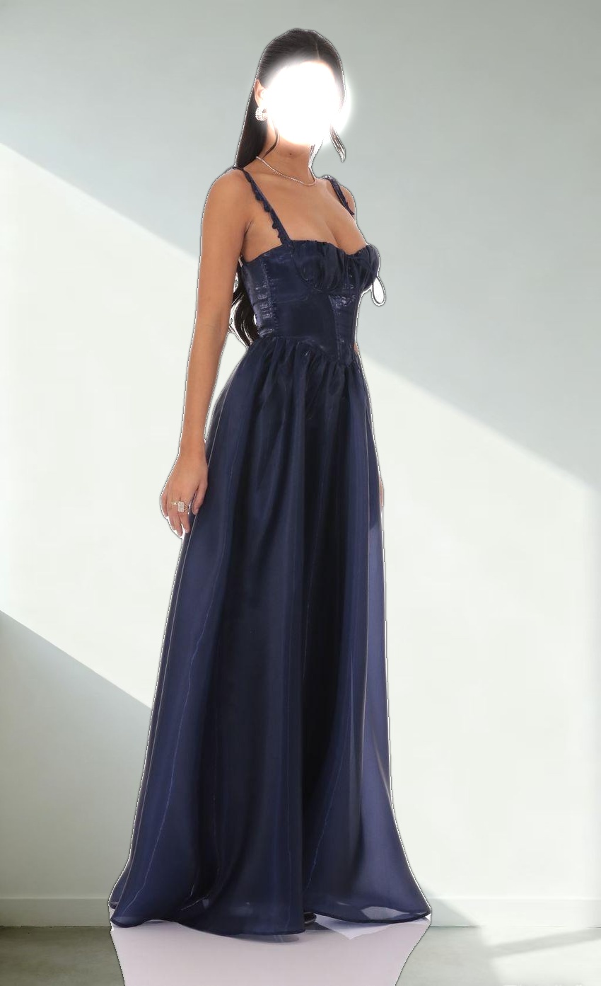 Sheen Corset Maxi Dress in Navy