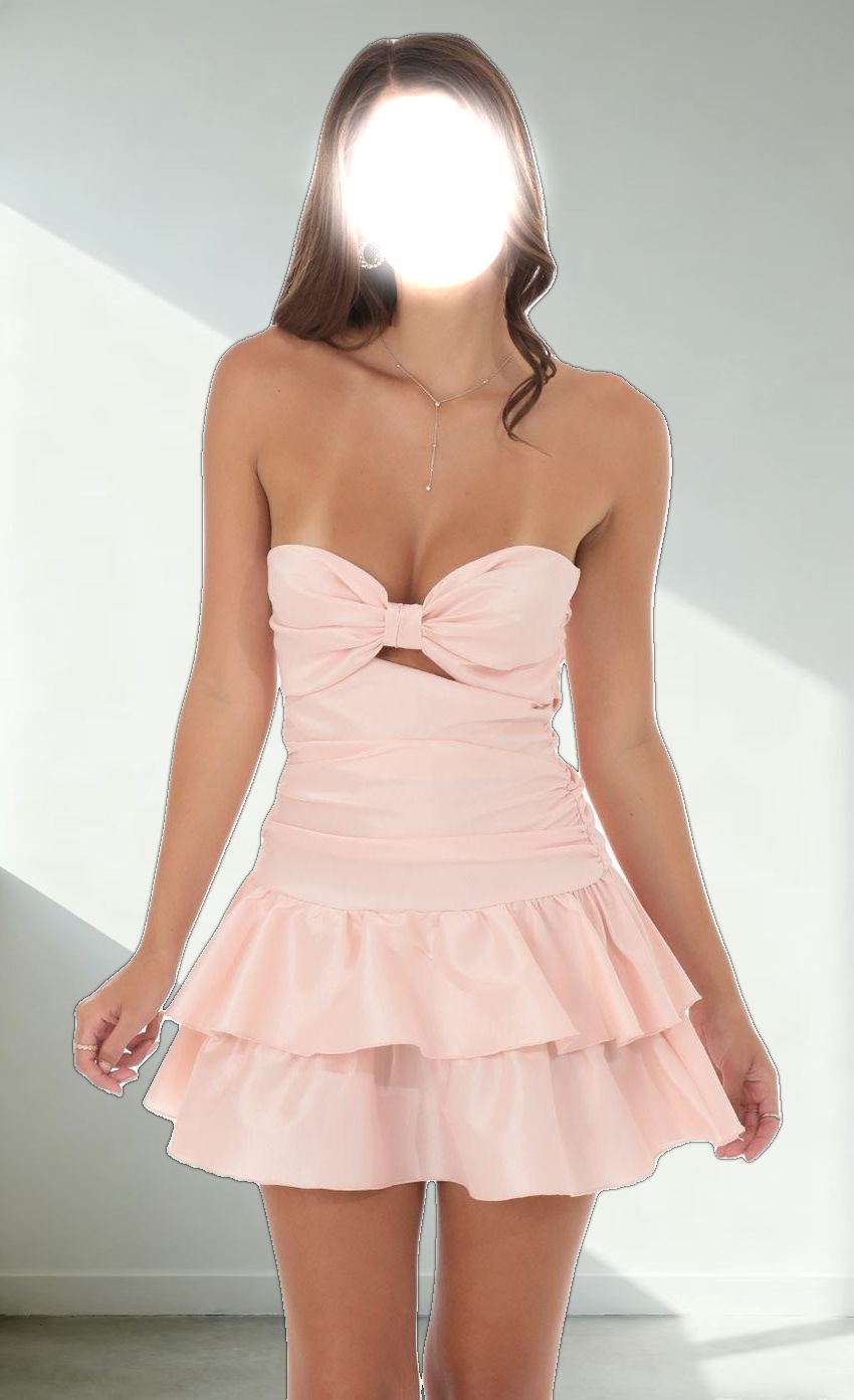Strapless Cutout Ruffle Dress in Pink