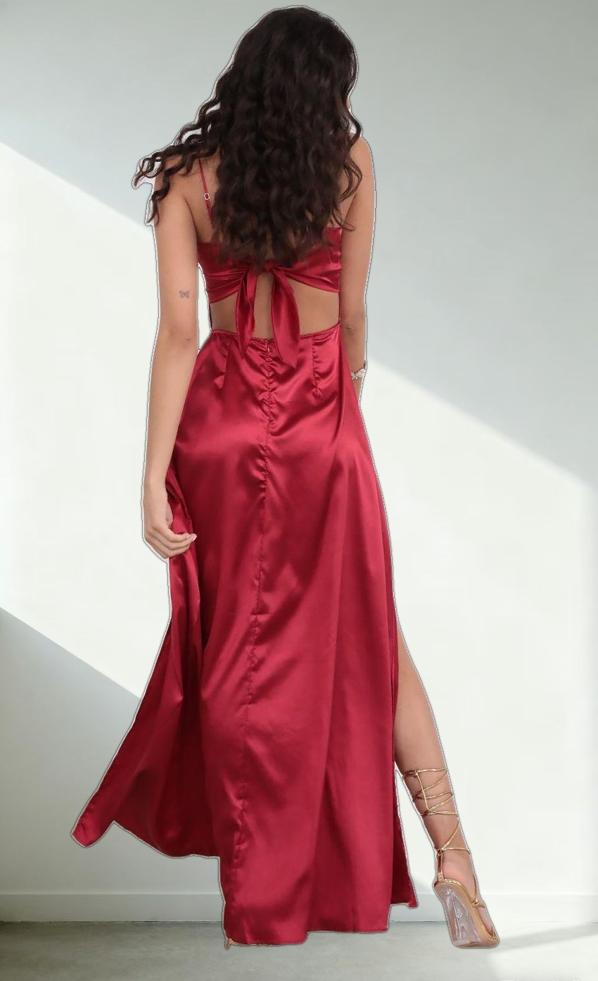 Satin Maxi Dress in Red